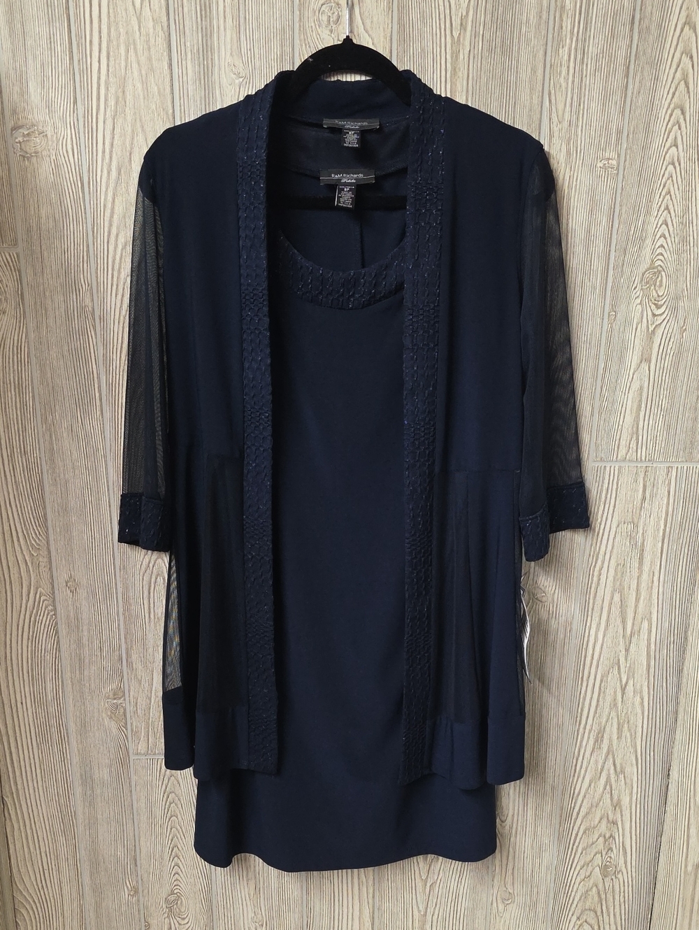 R&M Richards Navy Blue Two Piece Sheath Dress and Sheer Sleeved Jacket Womens 8P